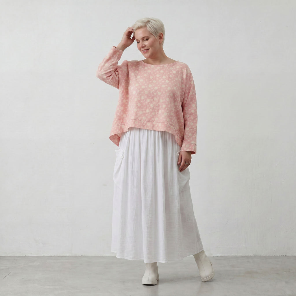 Luftiger Baumwoll-Überwurf in Rosa Ecru mit 3/4-Arm