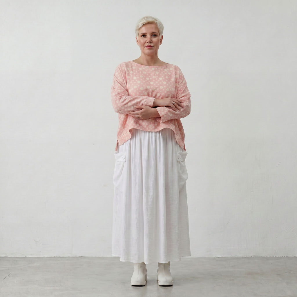 Luftiger Baumwoll-Überwurf in Rosa Ecru mit 3/4-Arm
