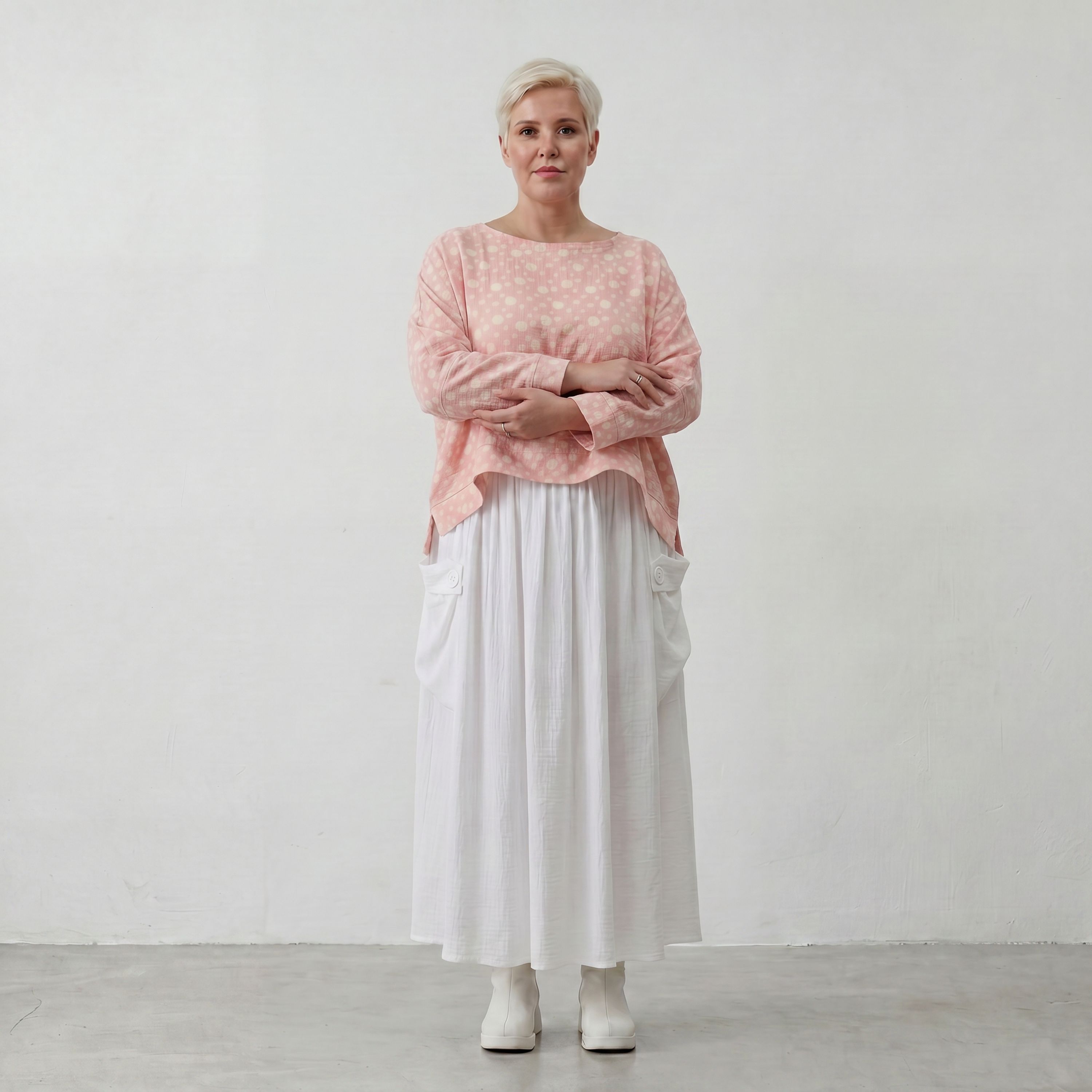 Luftiger Baumwoll-Überwurf in Rosa Ecru mit 3/4-Arm