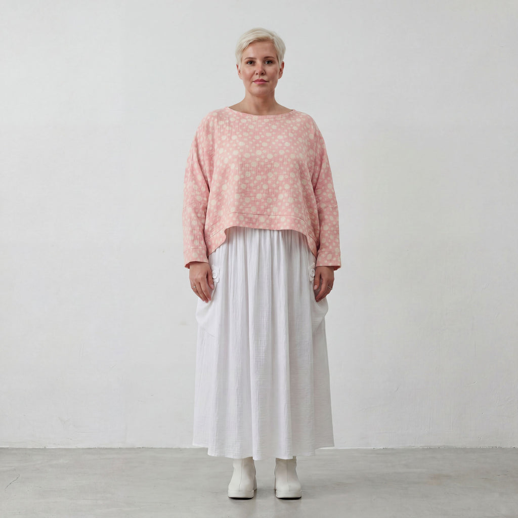 Luftiger Baumwoll-Überwurf in Rosa Ecru mit 3/4-Arm