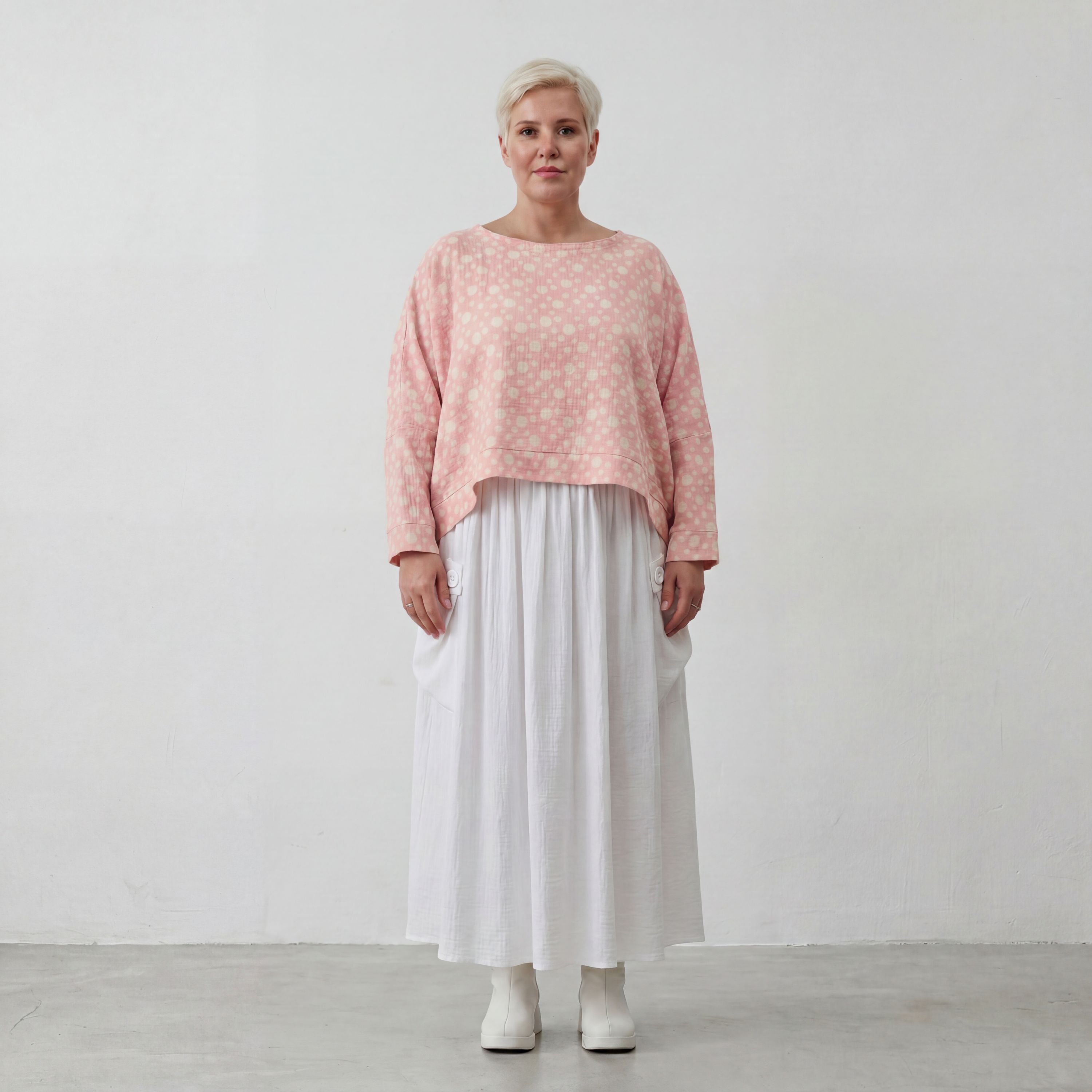 Luftiger Baumwoll-Überwurf in Rosa Ecru mit 3/4-Arm