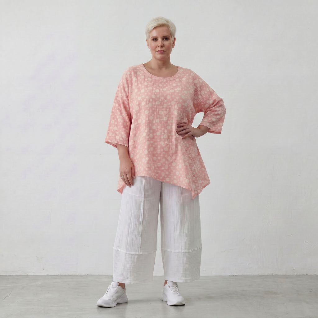 Luftiges Baumwoll-Shirt in A-Linie mit zartem Rosa-Ecru-Ton