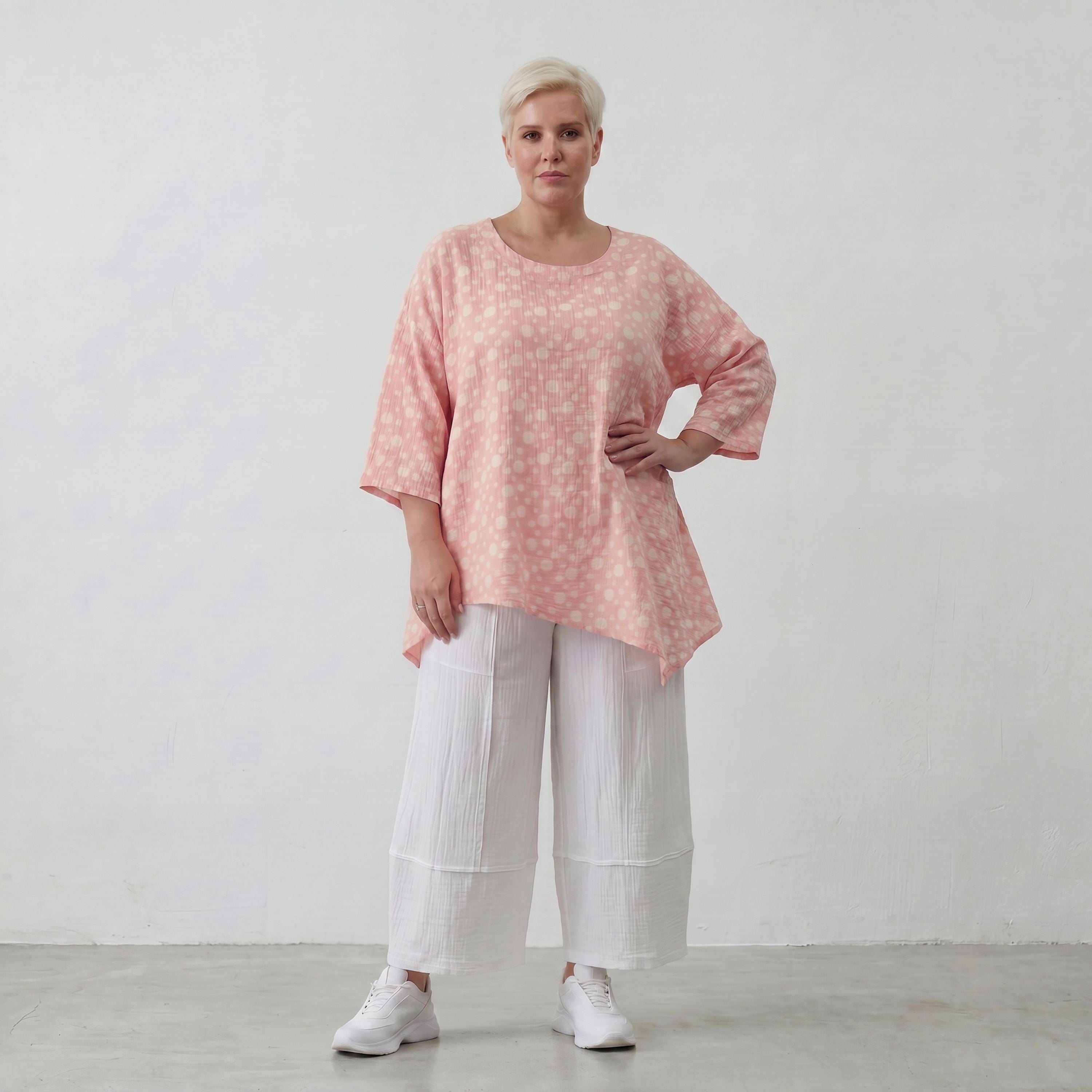Luftiges Baumwoll-Shirt in A-Linie mit zartem Rosa-Ecru-Ton
