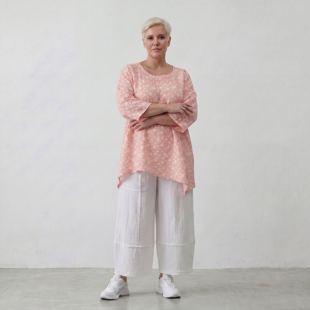 Luftiges Baumwoll-Shirt in A-Linie mit zartem Rosa-Ecru-Ton