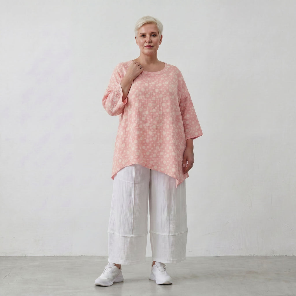 Luftiges Baumwoll-Shirt in A-Linie mit zartem Rosa-Ecru-Ton