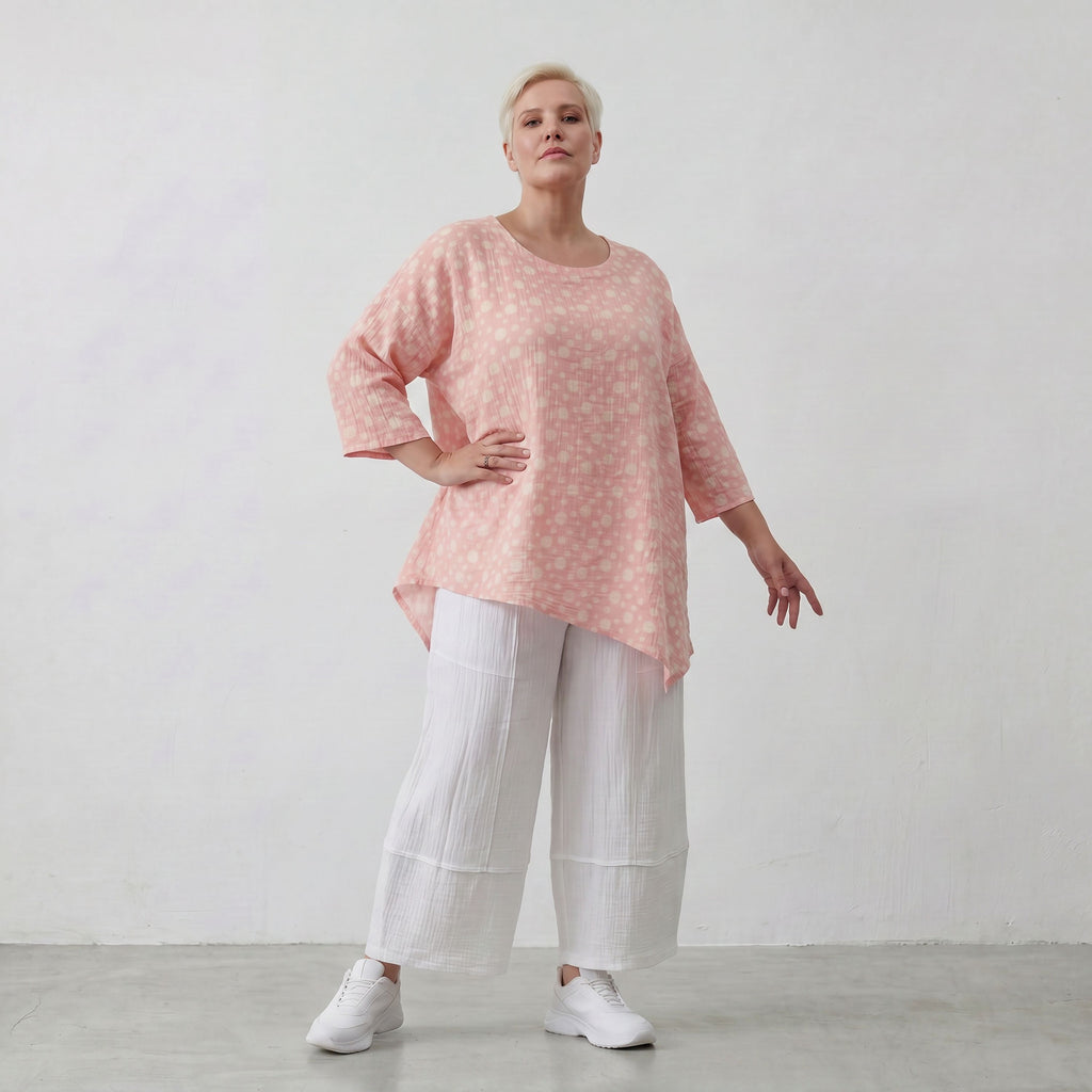 Luftiges Baumwoll-Shirt in A-Linie mit zartem Rosa-Ecru-Ton