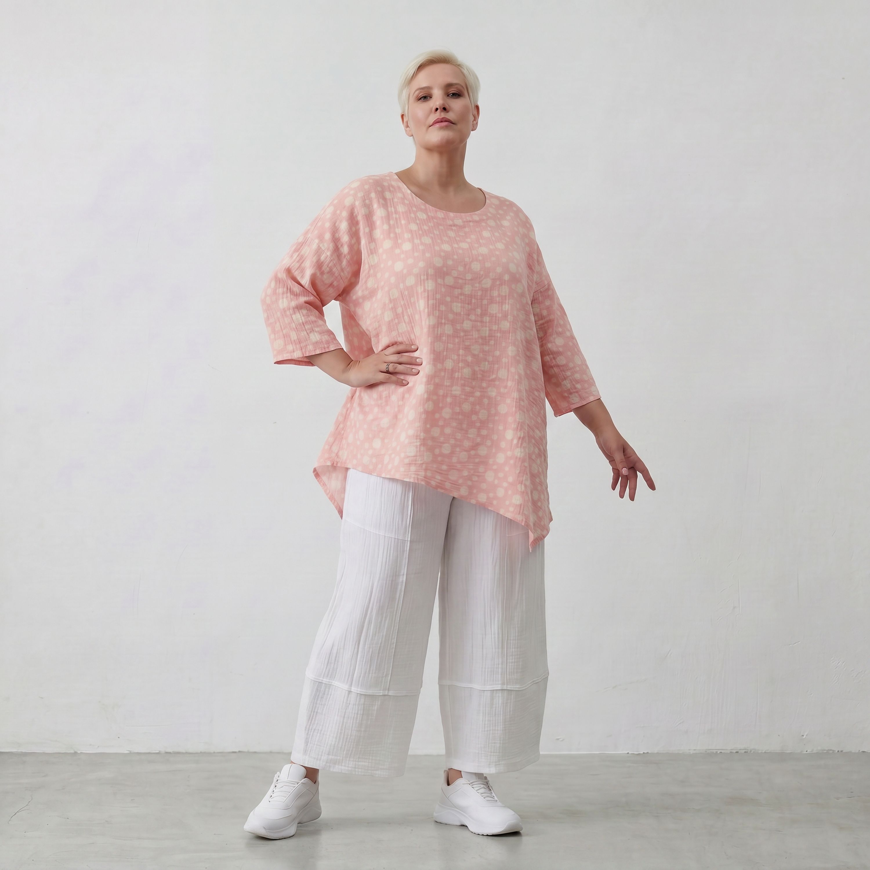 Luftiges Baumwoll-Shirt in A-Linie mit zartem Rosa-Ecru-Ton