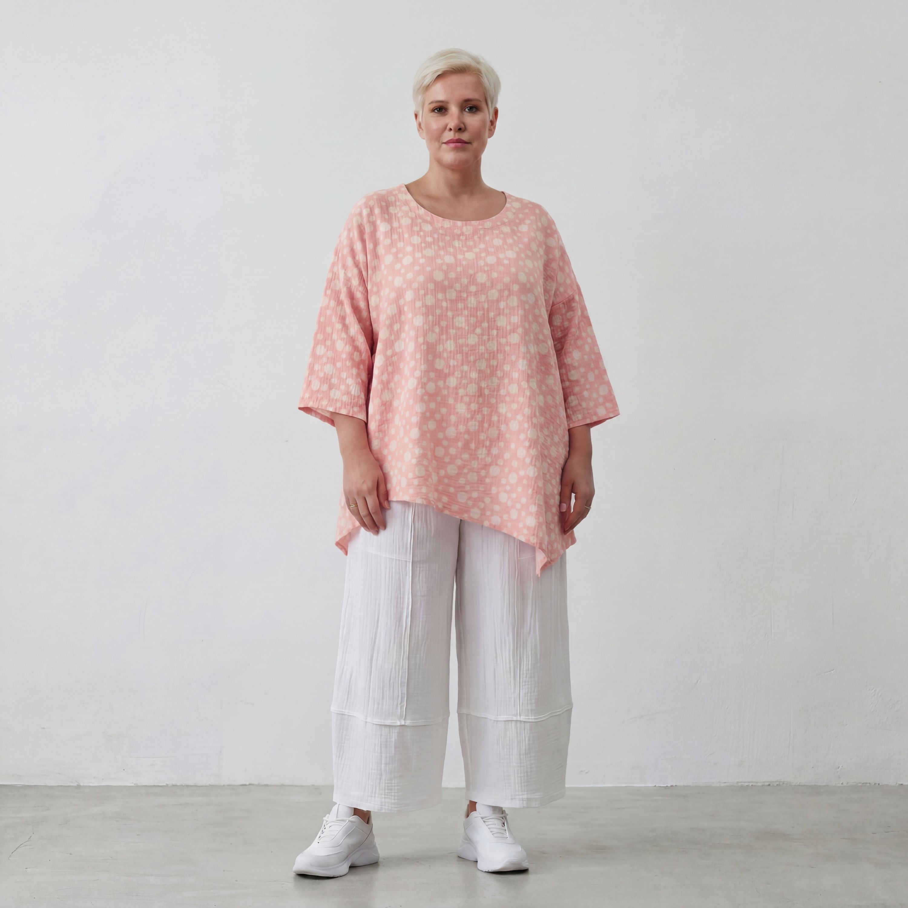 Luftiges Baumwoll-Shirt in A-Linie mit zartem Rosa-Ecru-Ton