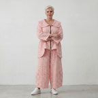 Luftige Baumwoll-Jacke in A-Linie mit Kragen in Rosa und Ecru