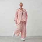 Luftige Baumwoll-Jacke in A-Linie mit Kragen in Rosa und Ecru
