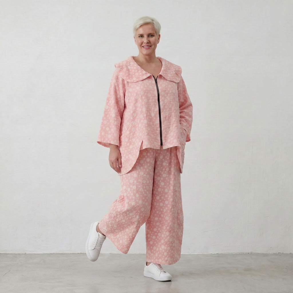 Weite Marlene-Hose aus Baumwoll-Mousseline in Rosa und Ecru