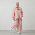 Weite Marlene-Hose aus Baumwoll-Mousseline in Rosa und Ecru