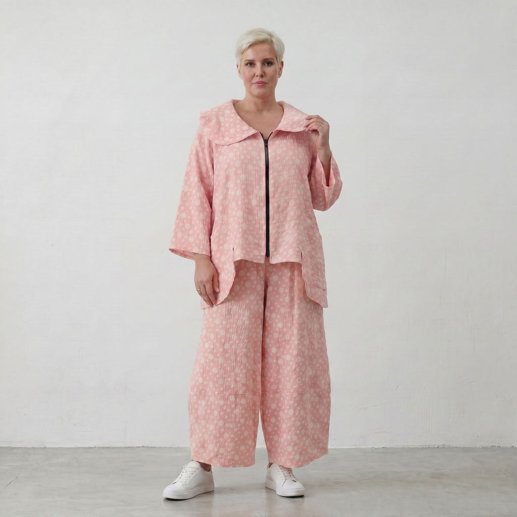 Luftige Baumwoll-Jacke in A-Linie mit Kragen in Rosa und Ecru