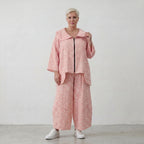 Luftige Baumwoll-Jacke in A-Linie mit Kragen in Rosa und Ecru