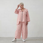 Weite Marlene-Hose aus Baumwoll-Mousseline in Rosa und Ecru