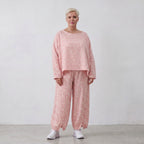 Luftige Ballon-Hose aus Mousseline in Rosa und Ecru