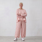 Luftige Ballon-Hose aus Mousseline in Rosa und Ecru