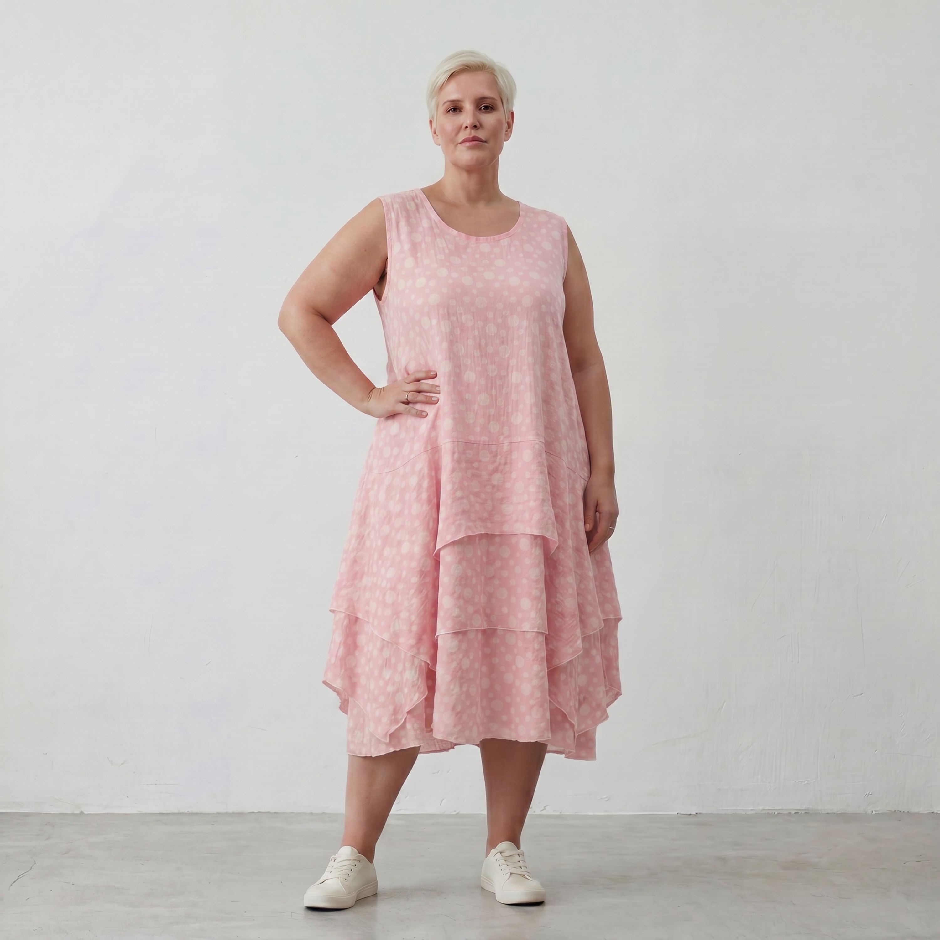 Ärmellose Tunika in Rosa-Ecru aus luftigem Baumwoll-Mousseline