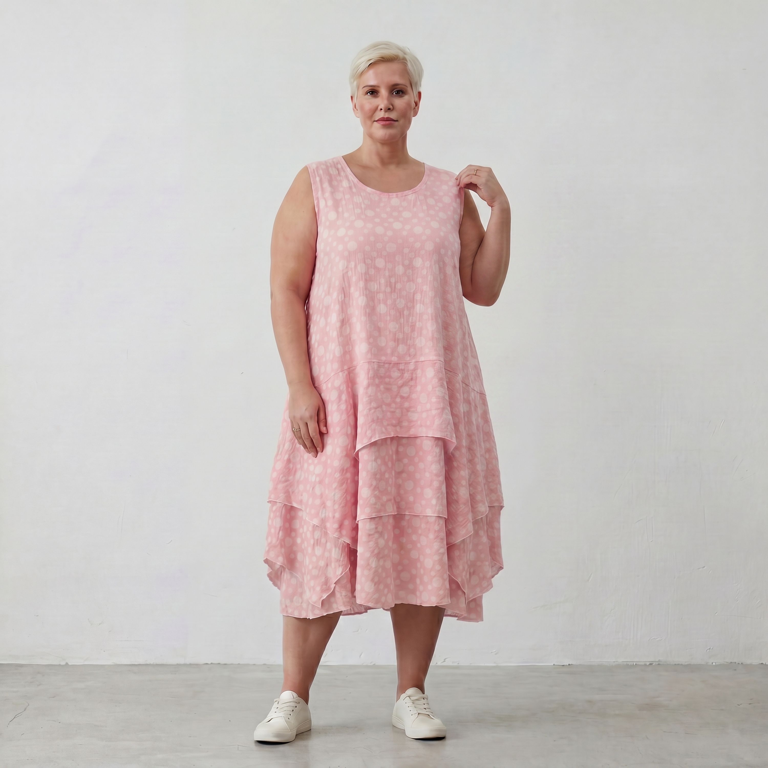 Ärmellose Tunika in Rosa-Ecru aus luftigem Baumwoll-Mousseline