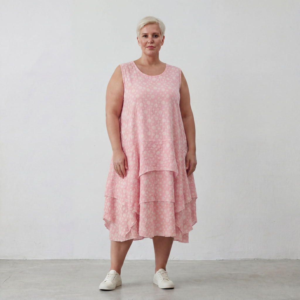 Ärmellose Tunika in Rosa-Ecru aus luftigem Baumwoll-Mousseline