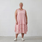 Ärmellose Tunika in Rosa-Ecru aus luftigem Baumwoll-Mousseline