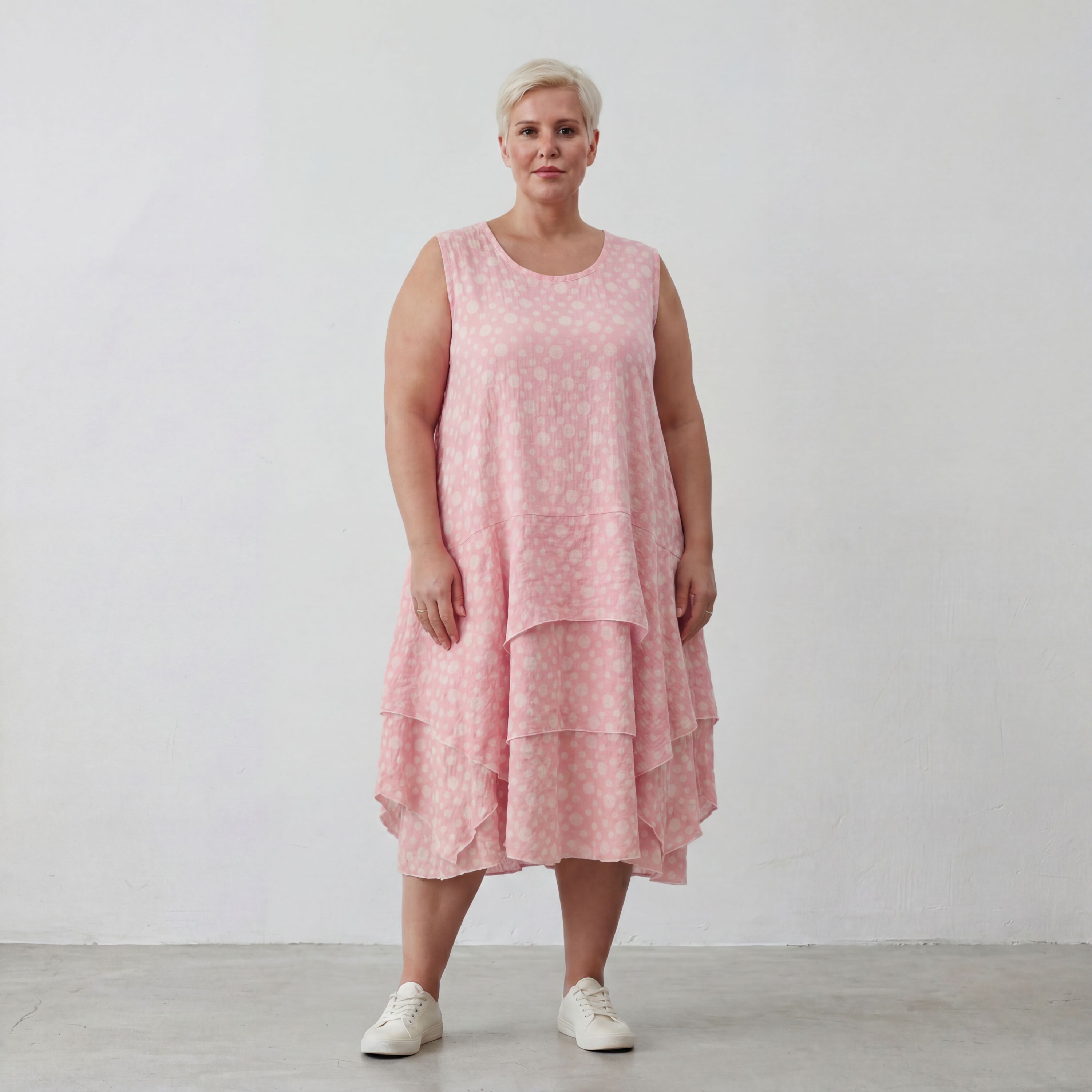 Ärmellose Tunika in Rosa-Ecru aus luftigem Baumwoll-Mousseline