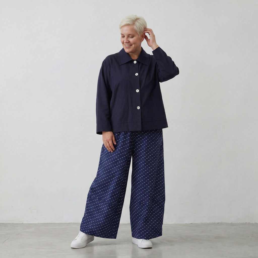 Marlene-Hose im Karomuster aus luftigem Jacquard-Stretch