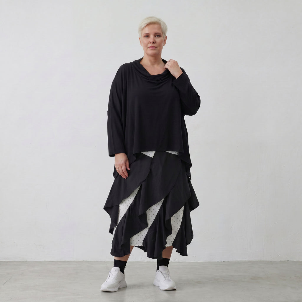 Sommerlicher Jacquard-Rock in Weiß-Schwarz mit elastischem Bund