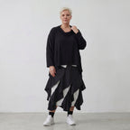 Sommerlicher Jacquard-Rock in Weiß-Schwarz mit elastischem Bund