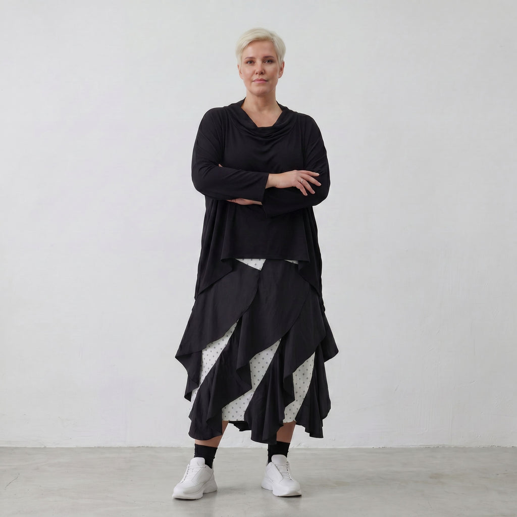 Sommerlicher Jacquard-Rock in Weiß-Schwarz mit elastischem Bund