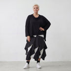 Sommerlicher Jacquard-Rock in Weiß-Schwarz mit elastischem Bund