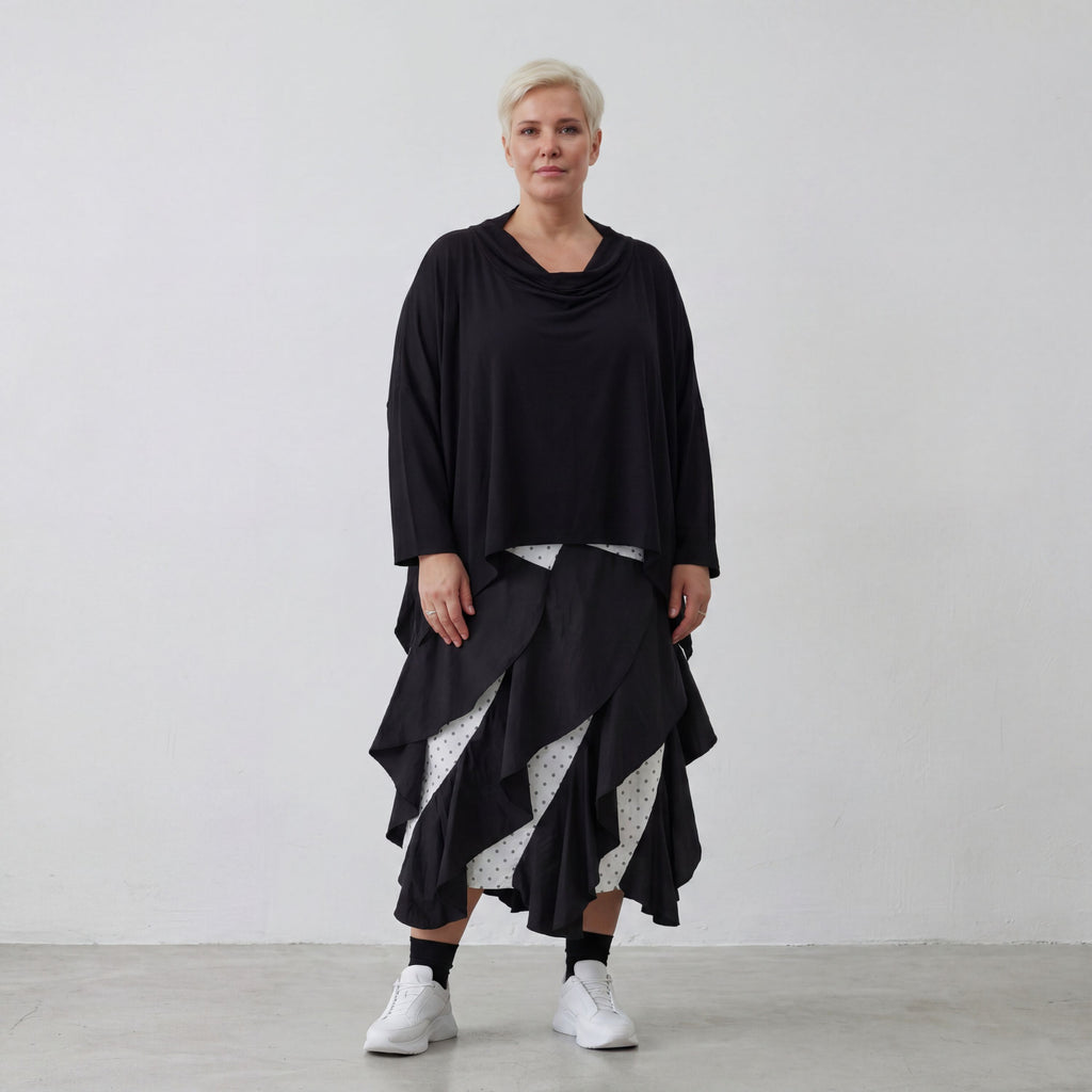 Sommerlicher Jacquard-Rock in Weiß-Schwarz mit elastischem Bund