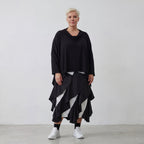 Sommerlicher Jacquard-Rock in Weiß-Schwarz mit elastischem Bund