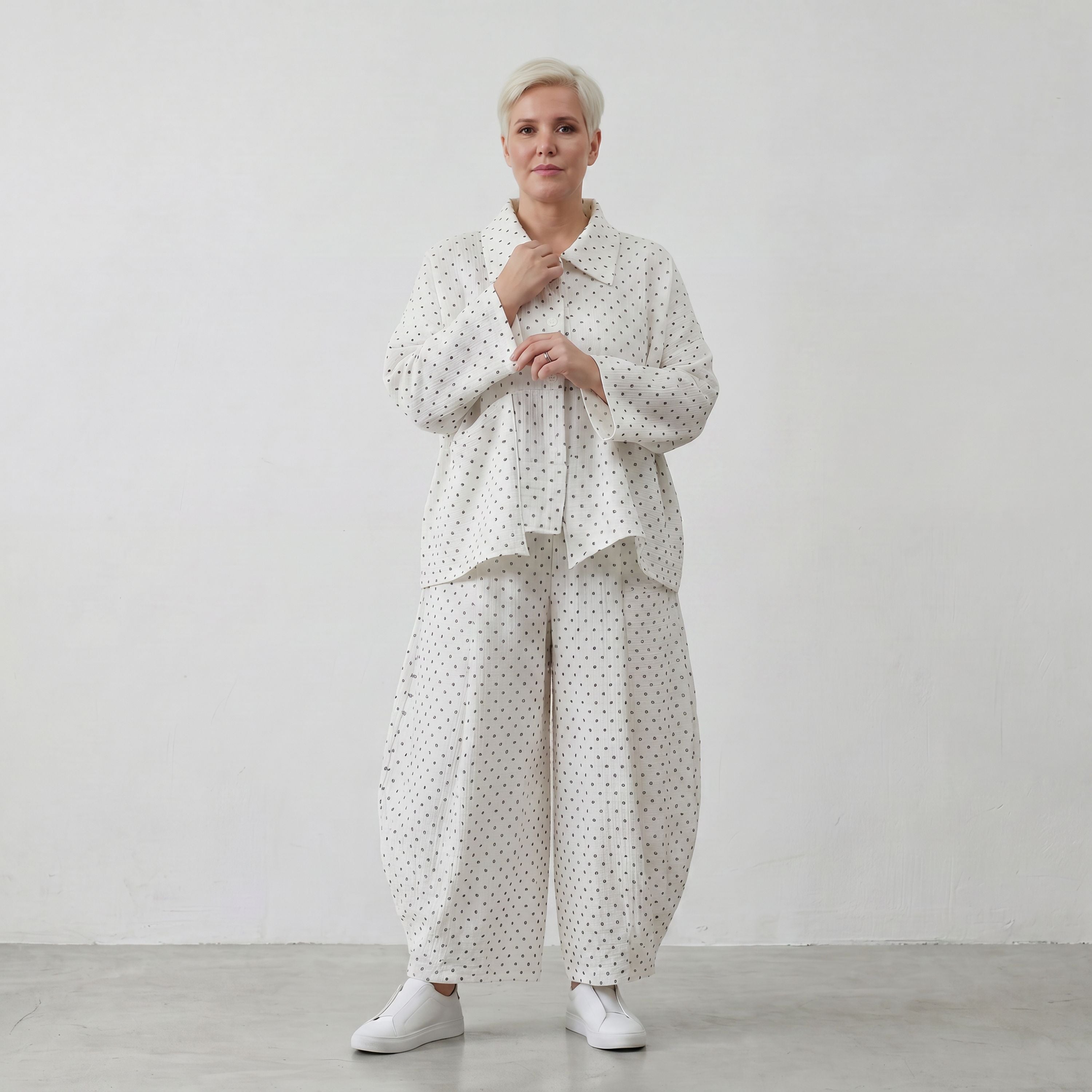 Luftige Ballon-Hose im Karomuster mit weitem Bein und Jacquard