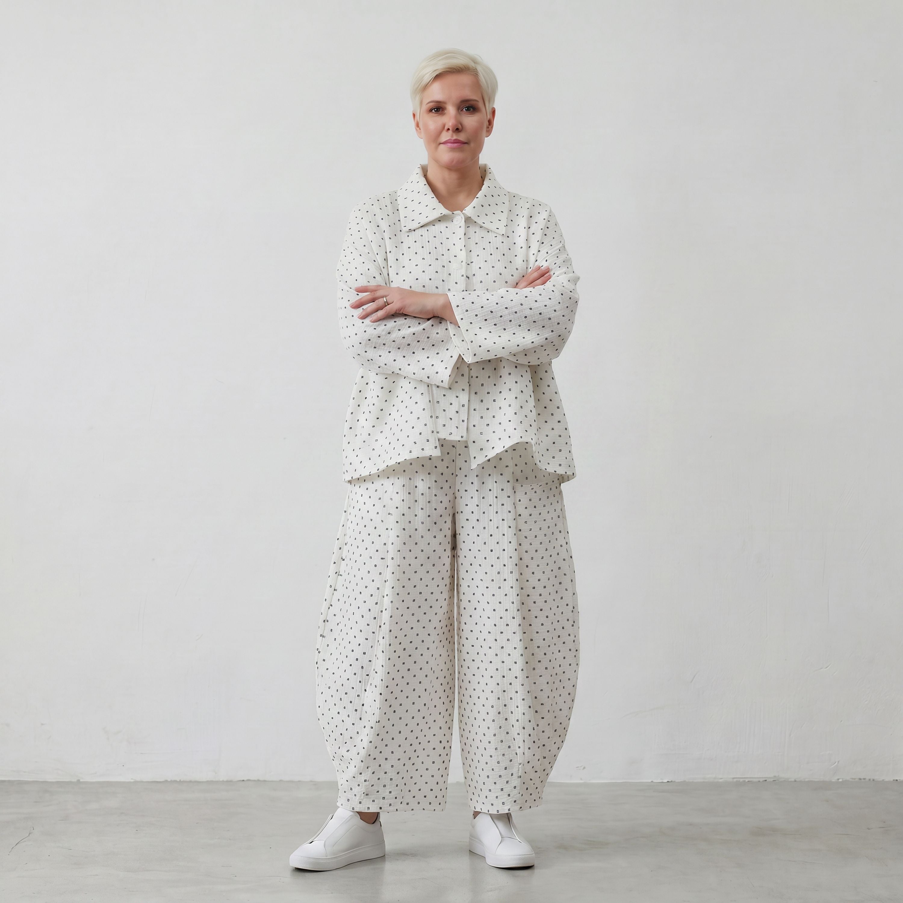 Luftige Ballon-Hose im Karomuster mit weitem Bein und Jacquard