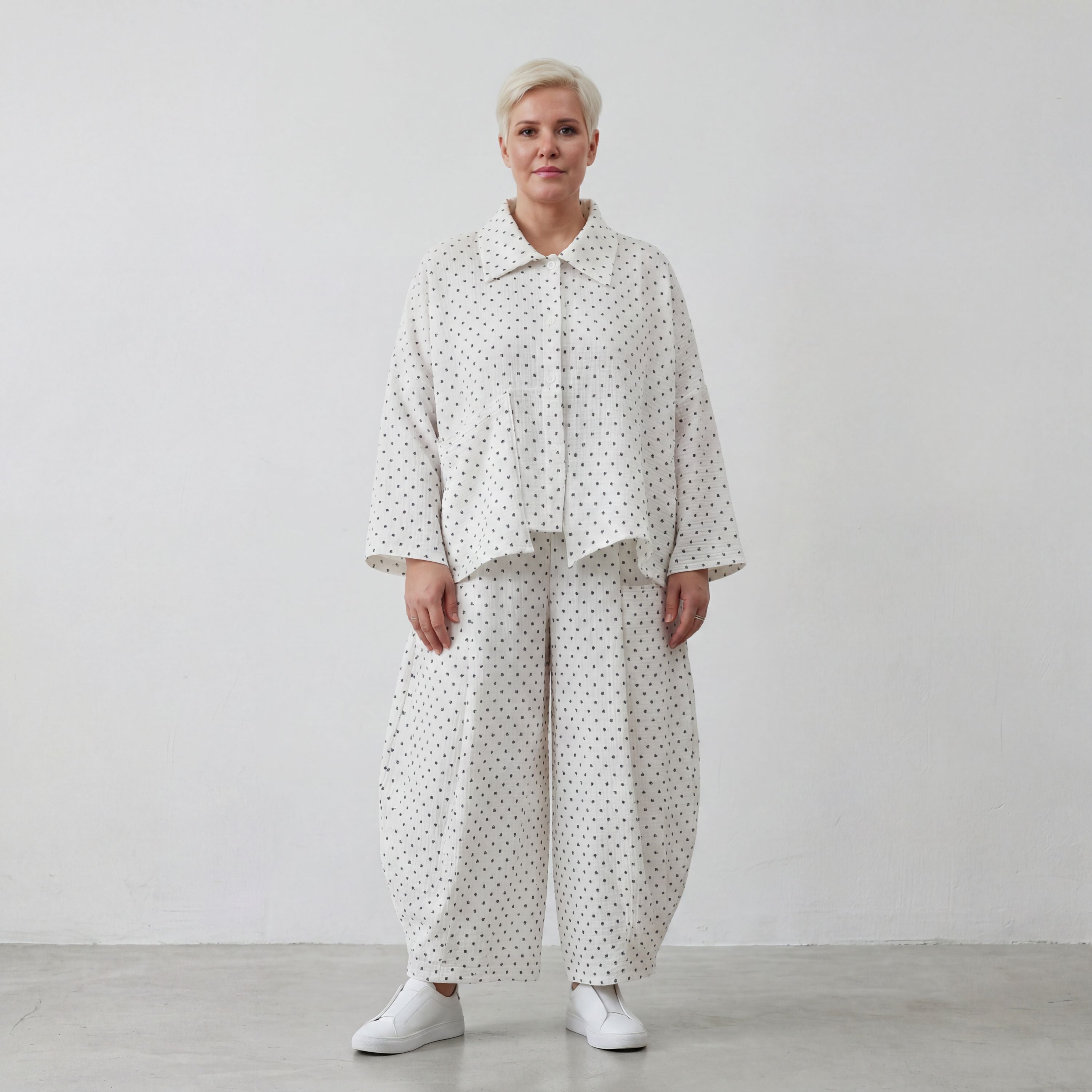 Luftige Ballon-Hose im Karomuster mit weitem Bein und Jacquard