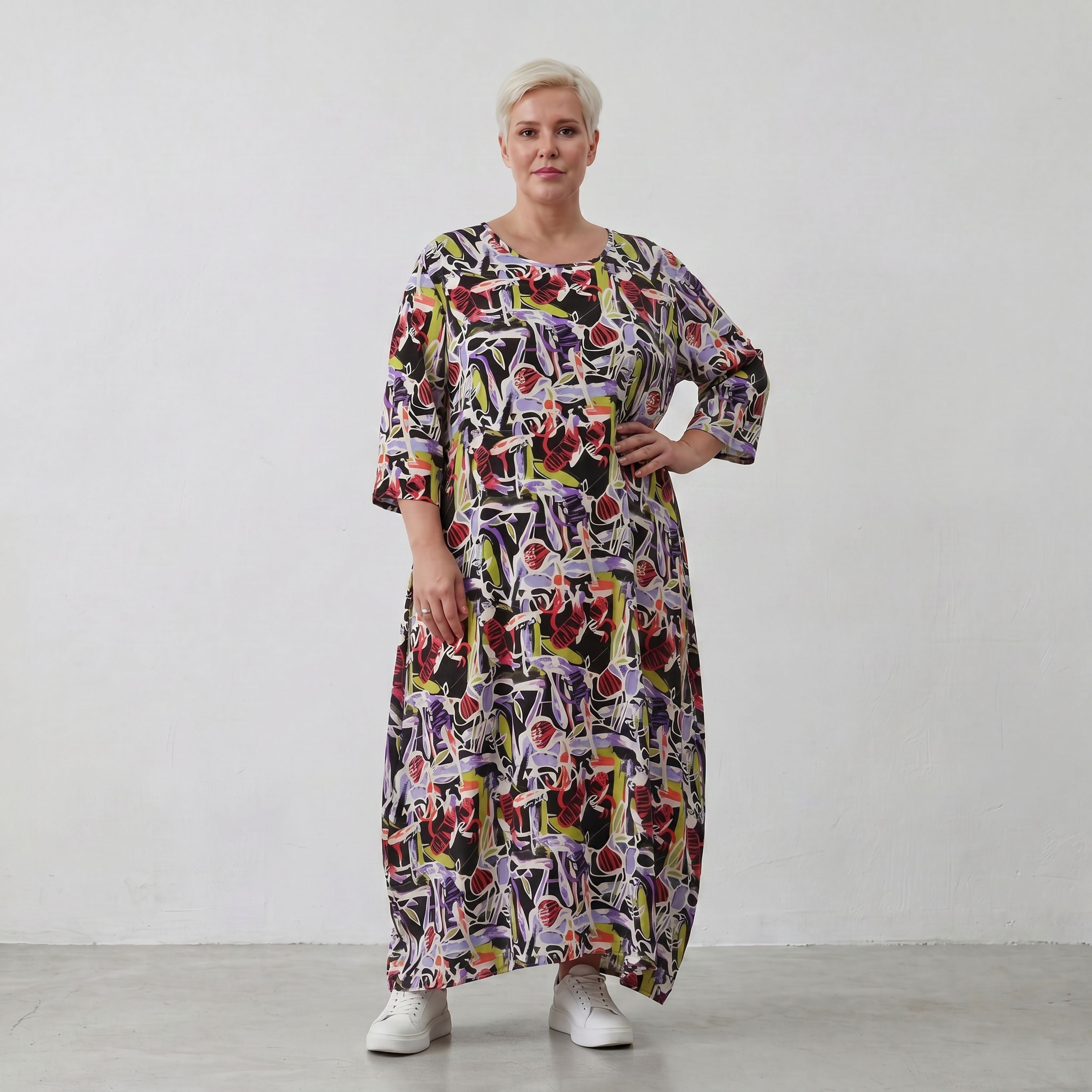 Luftiges Ballonkleid aus Viskose-Popeline in drei Farben