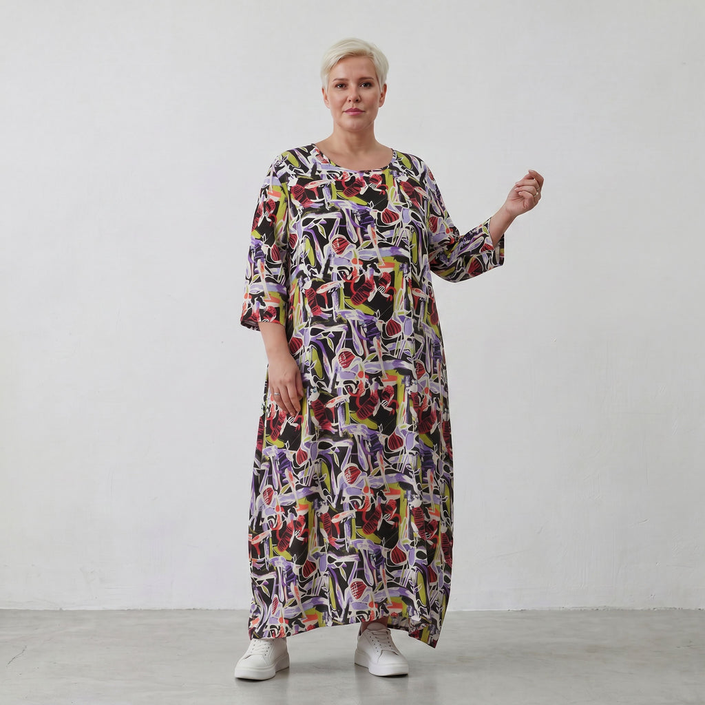 Luftiges Ballonkleid aus Viskose-Popeline in drei Farben