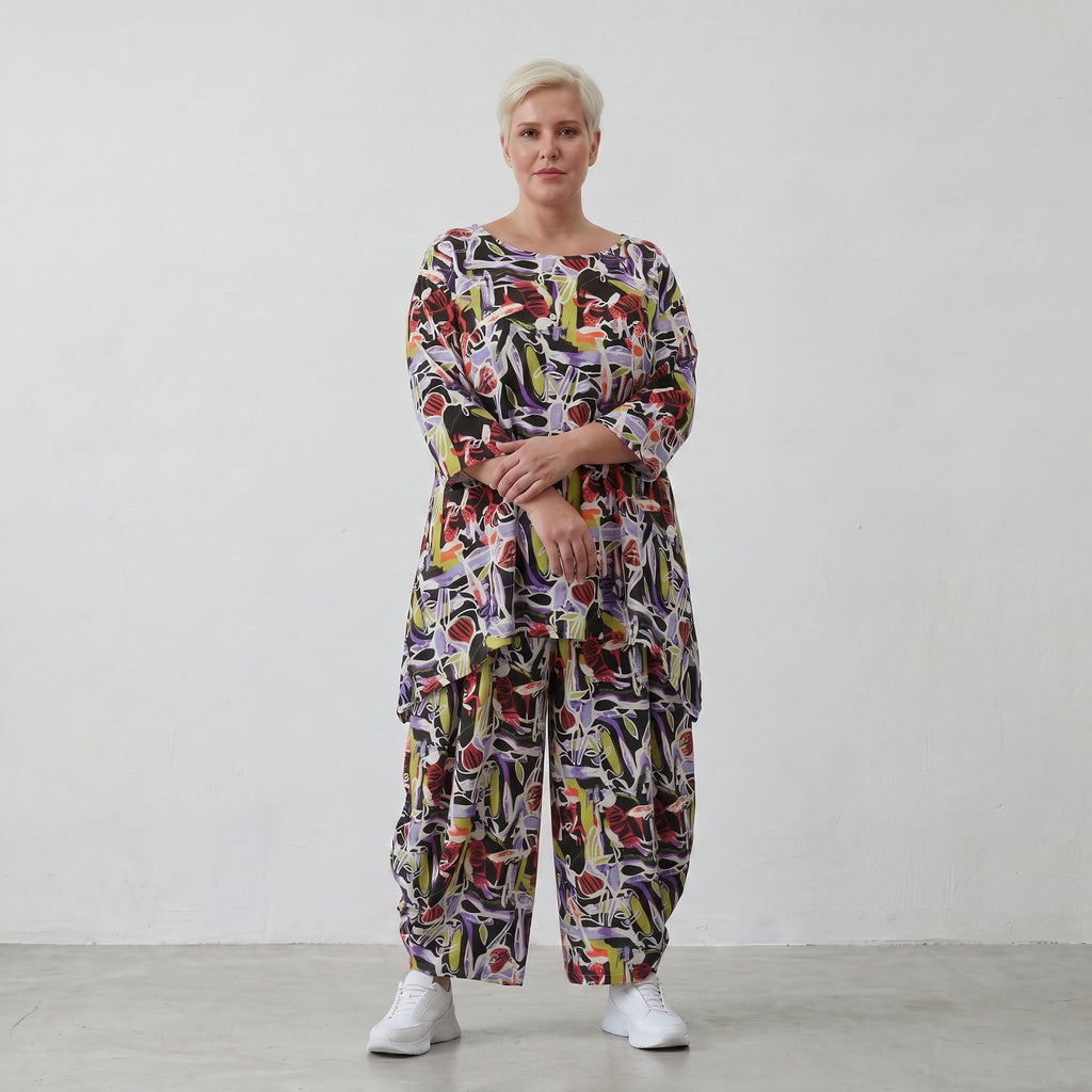 Luftiges Viskose-Shirt in A-Linie mit 3/4-Arm in drei Farben