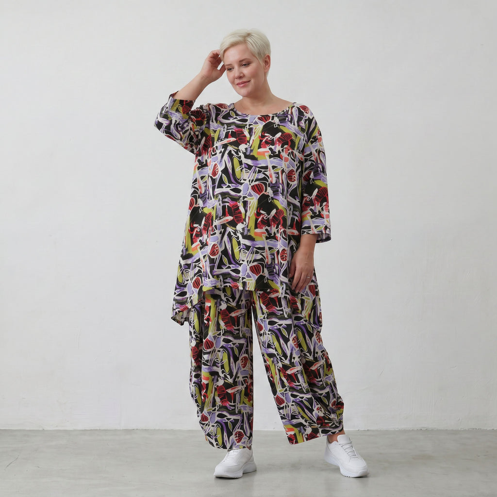 Luftiges Viskose-Shirt in A-Linie mit 3/4-Arm in drei Farben
