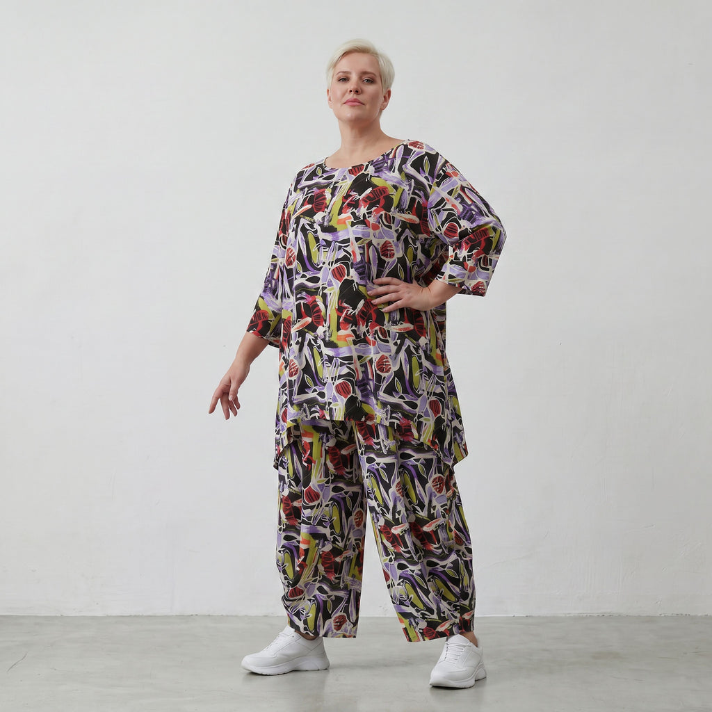 Luftiges Viskose-Shirt in A-Linie mit 3/4-Arm in drei Farben