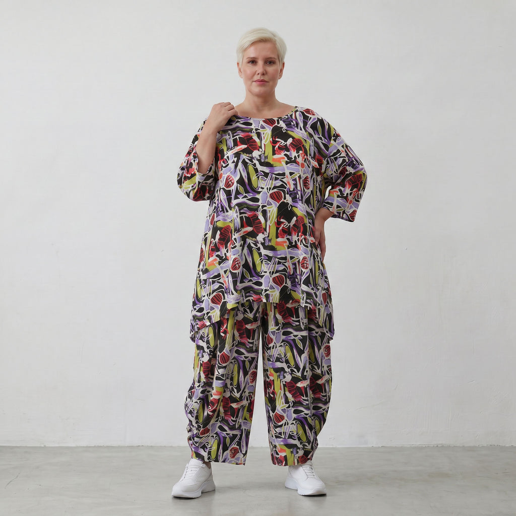Luftiges Viskose-Shirt in A-Linie mit 3/4-Arm in drei Farben