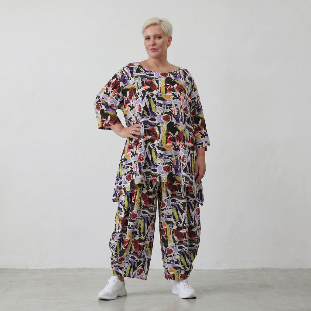 Luftiges Viskose-Shirt in A-Linie mit 3/4-Arm in drei Farben