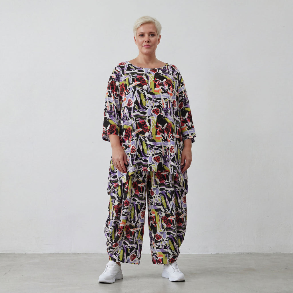 Luftiges Viskose-Shirt in A-Linie mit 3/4-Arm in drei Farben