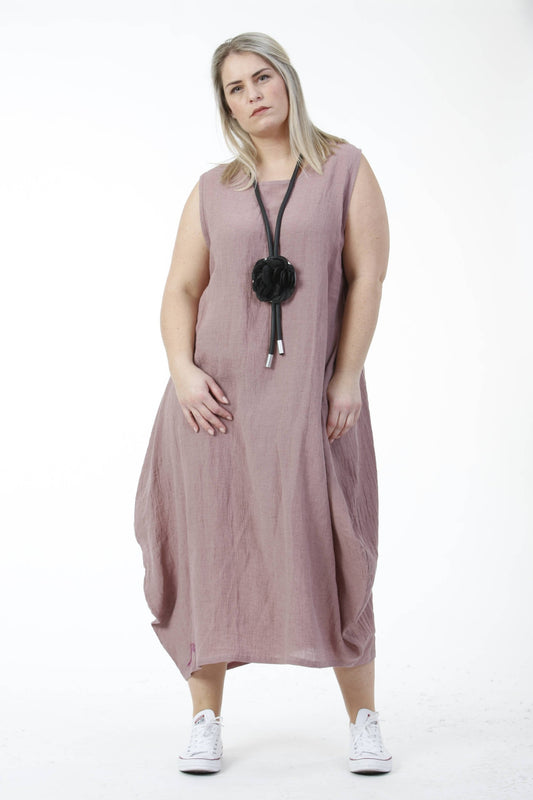 Sommer Kleid in Ballon Form aus er Leinen Qualität, Leinen-Crush in Altrosa