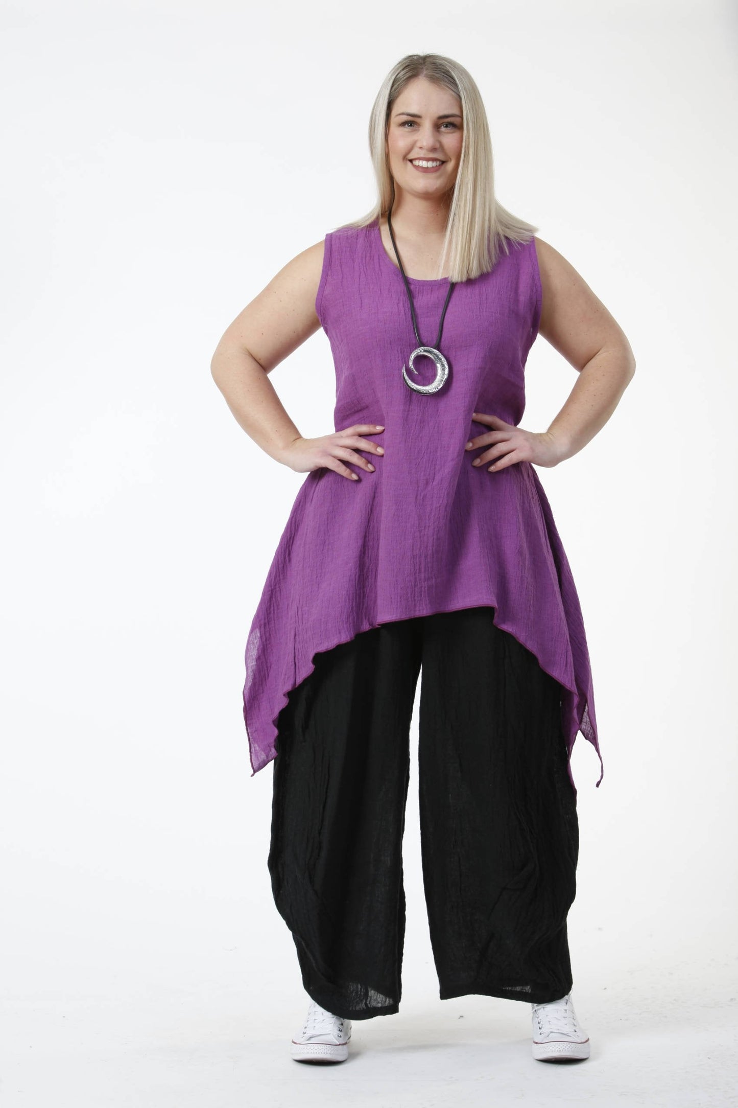 Sommer Top in A-Form aus er Leinen Qualität, Leinen-Crush in Lila