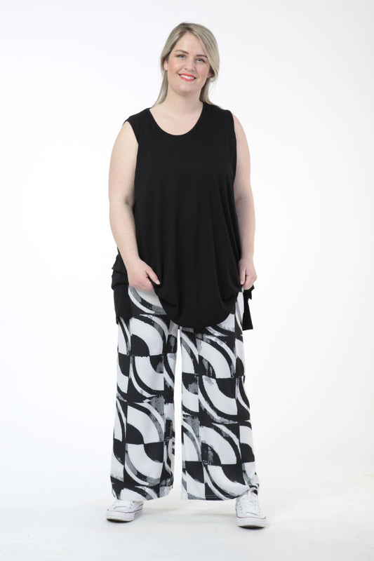 Sommer Hose in gerader Form aus er Satin Qualität, Bellamy in Schwarz-Wollweiß