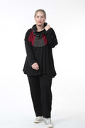 Winter collar in A-shape made of plush quality, collar in black-grey-red