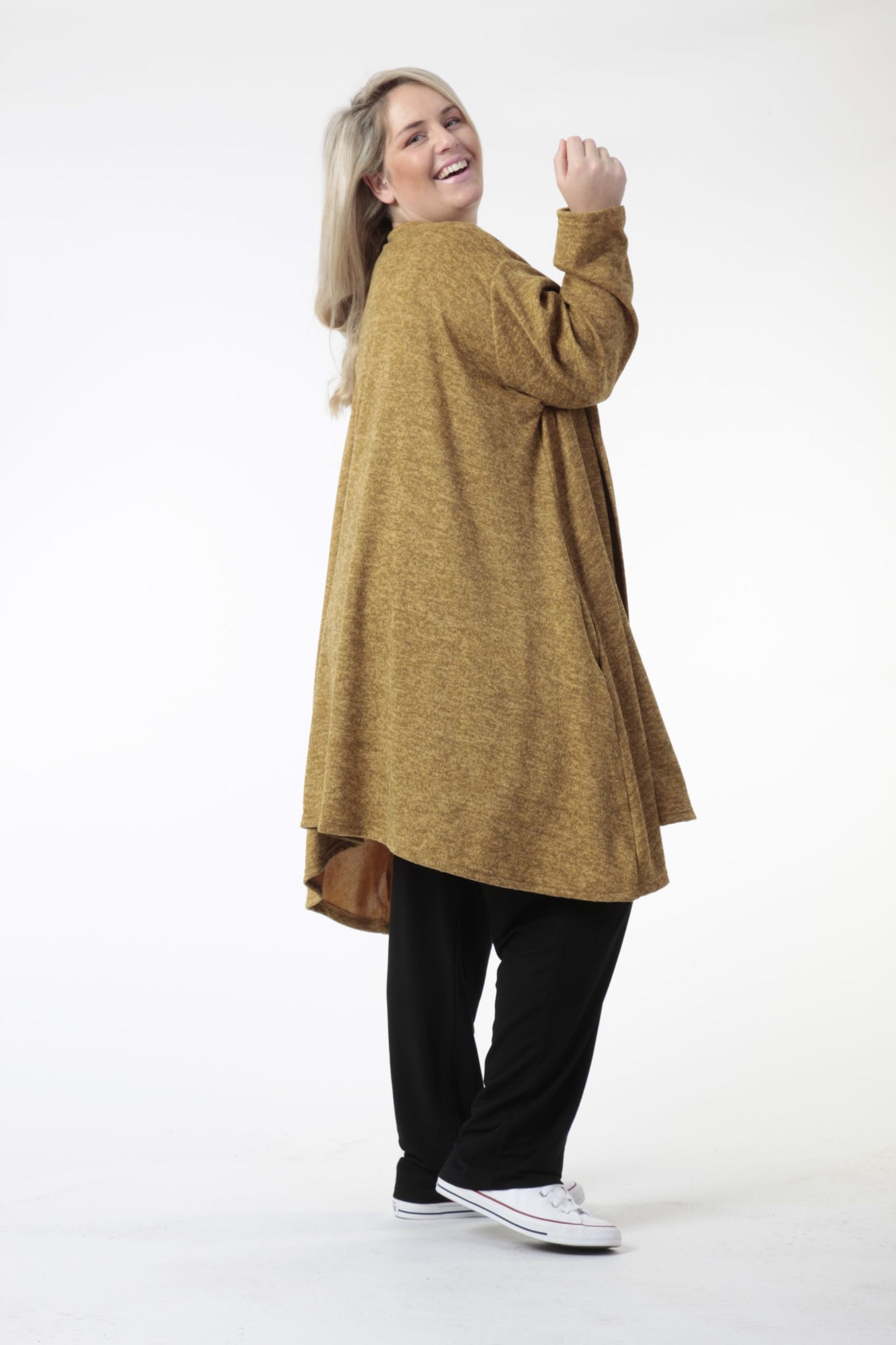 Winter jacket in A-shape made of fine knit quality, Silvia in mustard