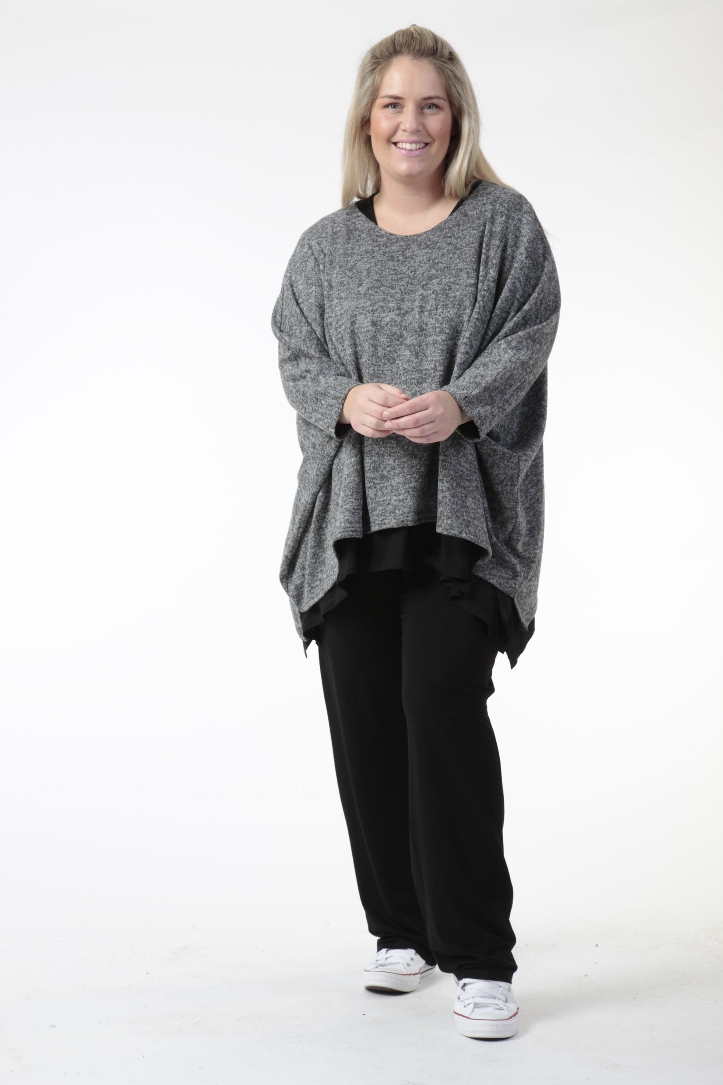 Winter big shirt in the shape of a fine knit quality, Silvia in gray